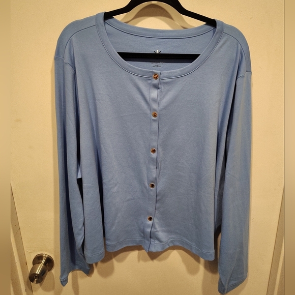 Isaac Mizrahi Live Blue Knit Snap Front Cardigan Shirt Jacket 4X Travel Casual - Picture 1 of 8
